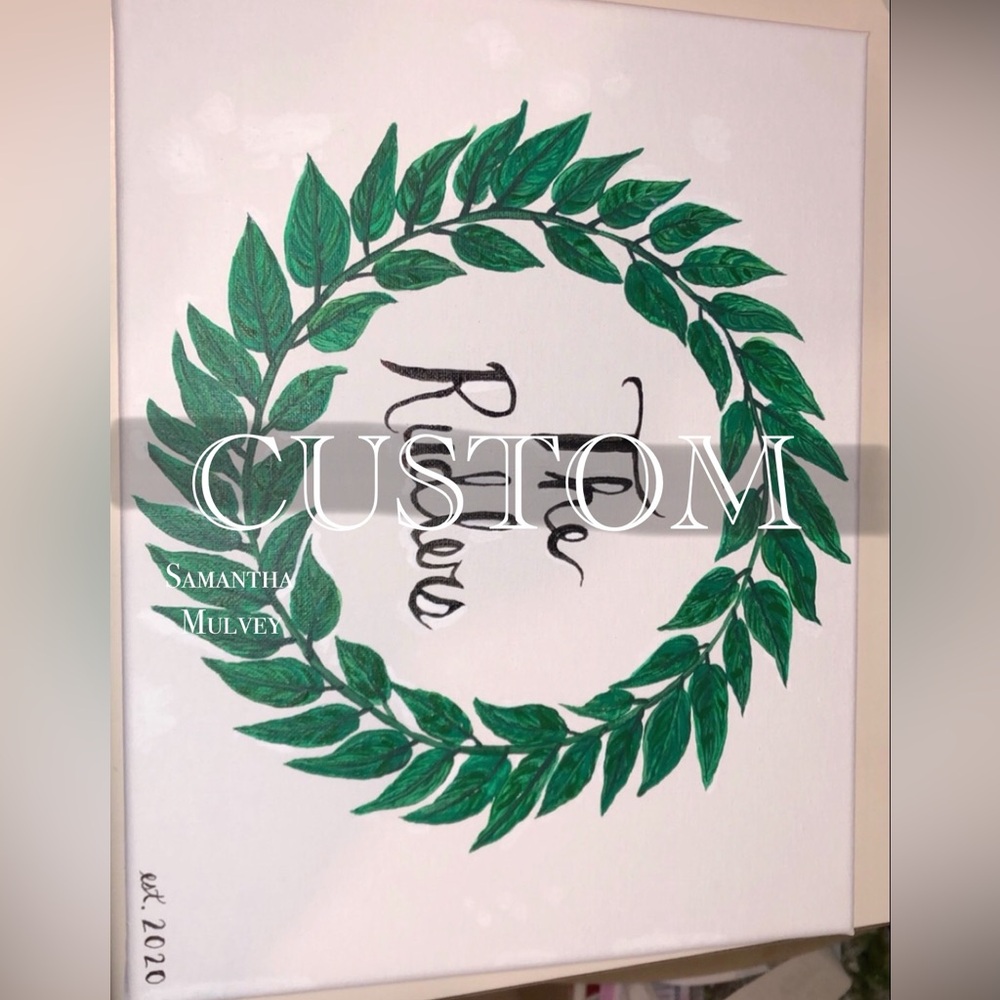 Custom Hand Painted Green Leaf Wreath Wall Art